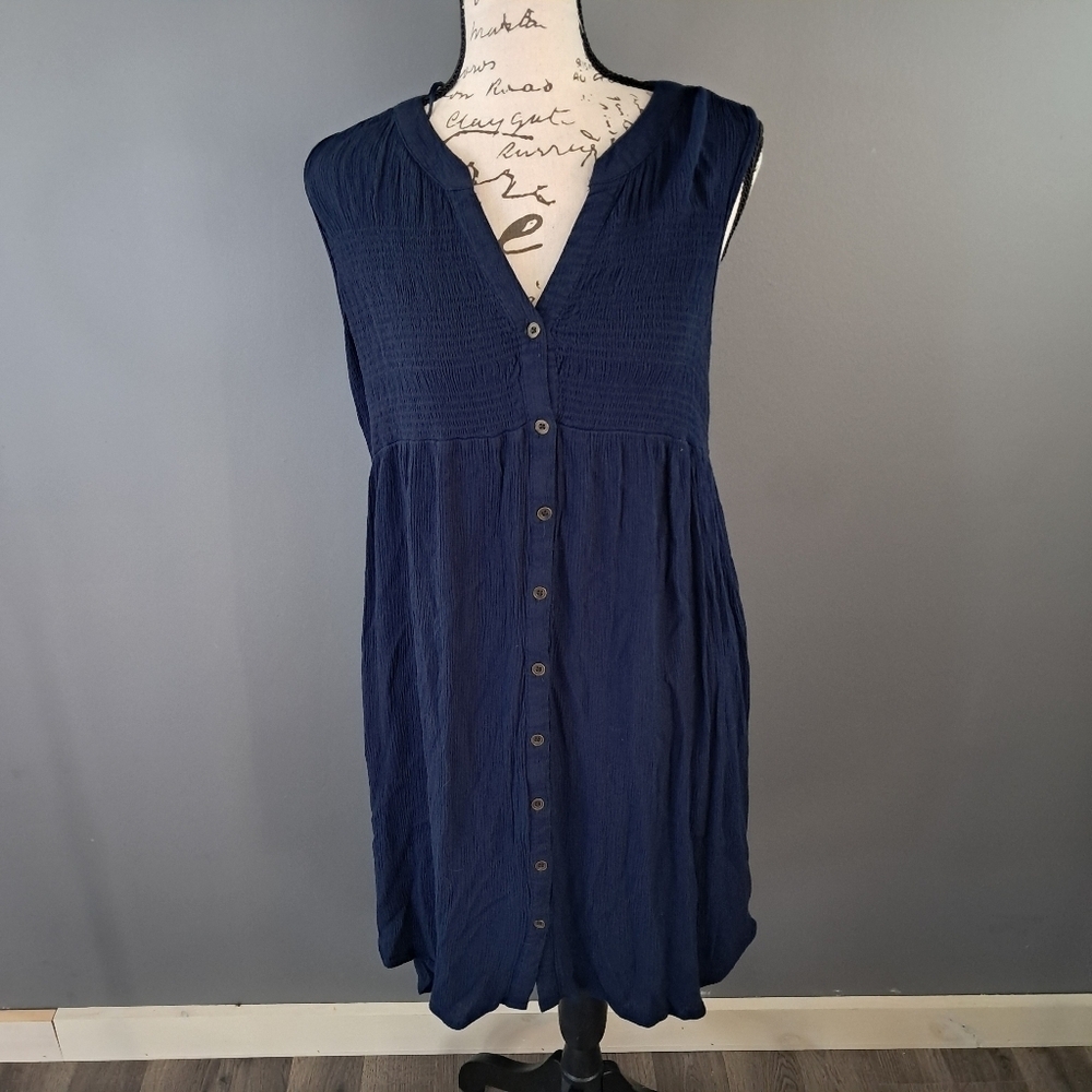 Knox Rose Dress Womens Size Small Dark Blue Crinkle Crepe Casual Button Front